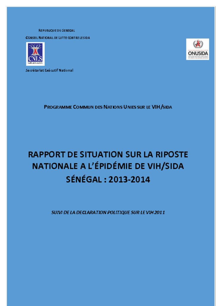 thumbnail of Rapport 2013-2014 de situation sur la riposte nationale à l’épidémie du Vih