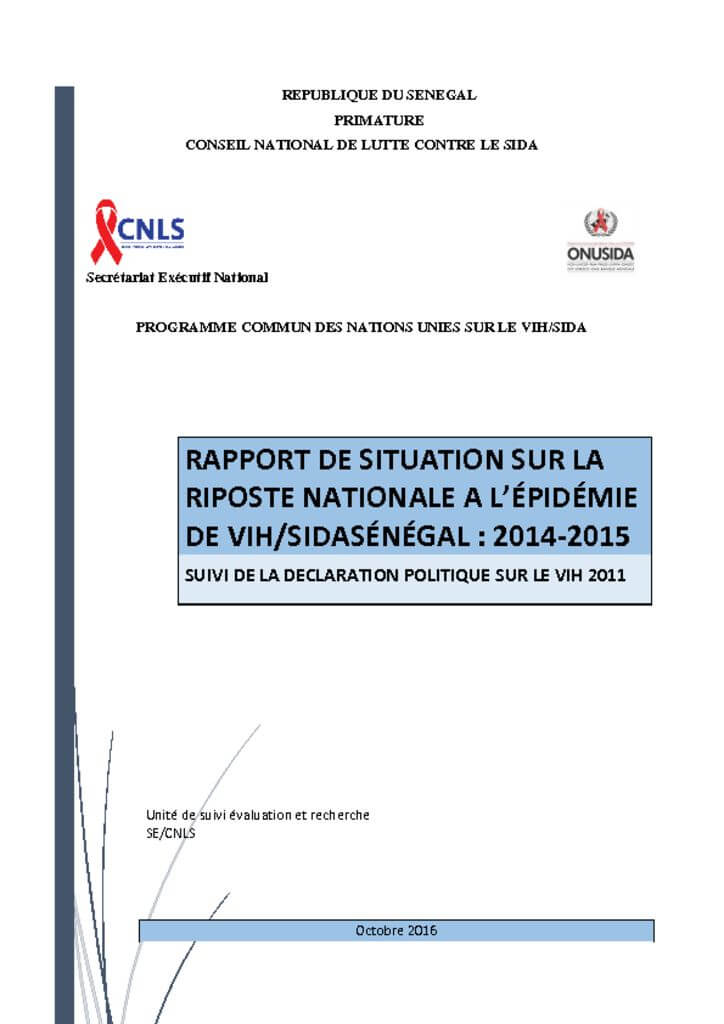 thumbnail of Rapport 2014-2015 de situation sur la riposte nationale à l’épidémie du Vih au Sénégal